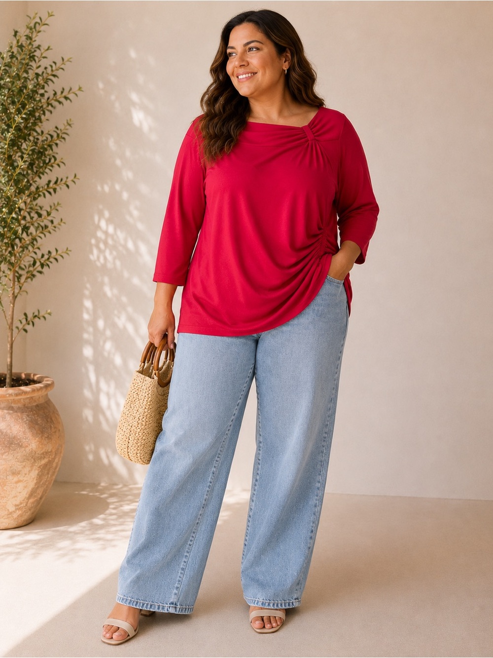 Lane Bryant Women's Red Draped 3/4 Sleeve Top size 14/16